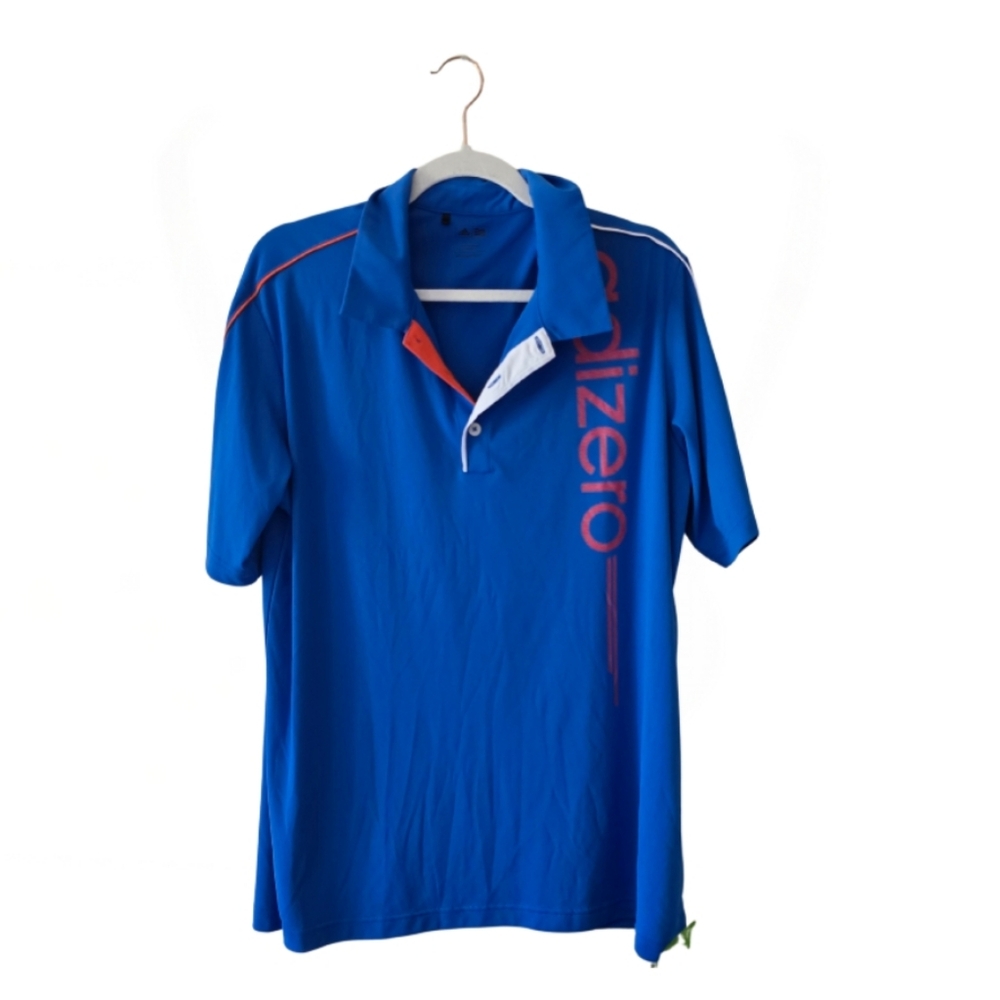 Adidas Men's Size Large Polo Shirt Golf Adizero Blue Athletic Jersey Blokecore